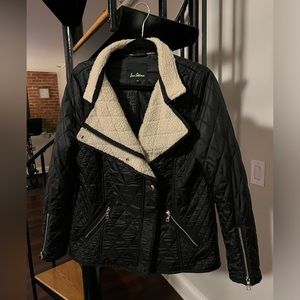 Sam Edelman black quilted jacket with teddy neckline